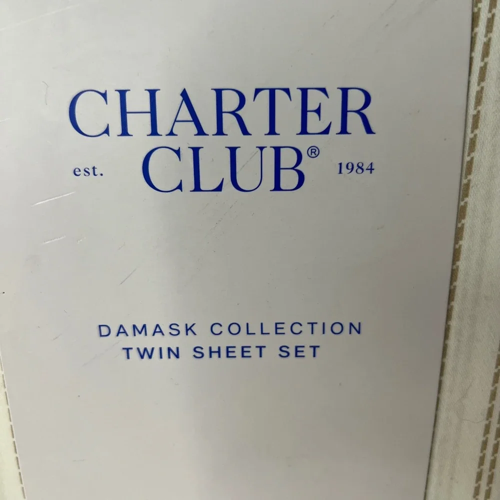 Charter Club Damask Collection Twin Sheet Set Cotton Stripe Ticking‎ NIP